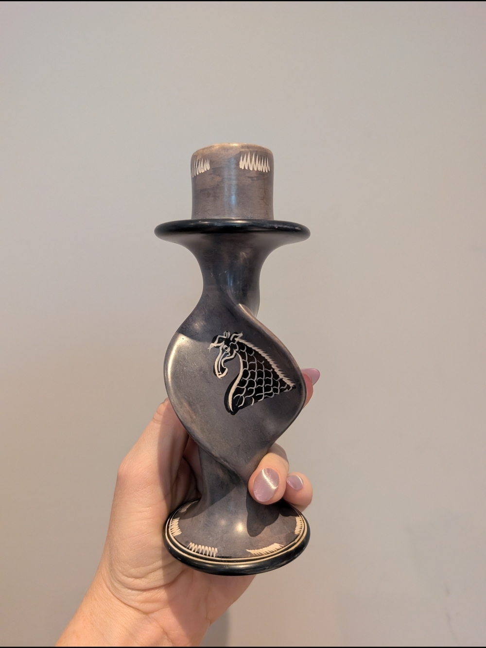 Purple And Black Ceramic Candle Holder with Horse Motif